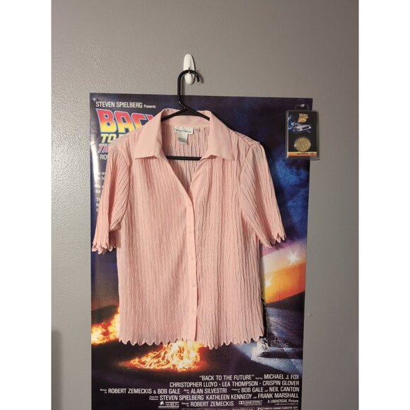 Rene Margo Pink Women's Textured Button Up Blouse Size L - Picture 1 of 5